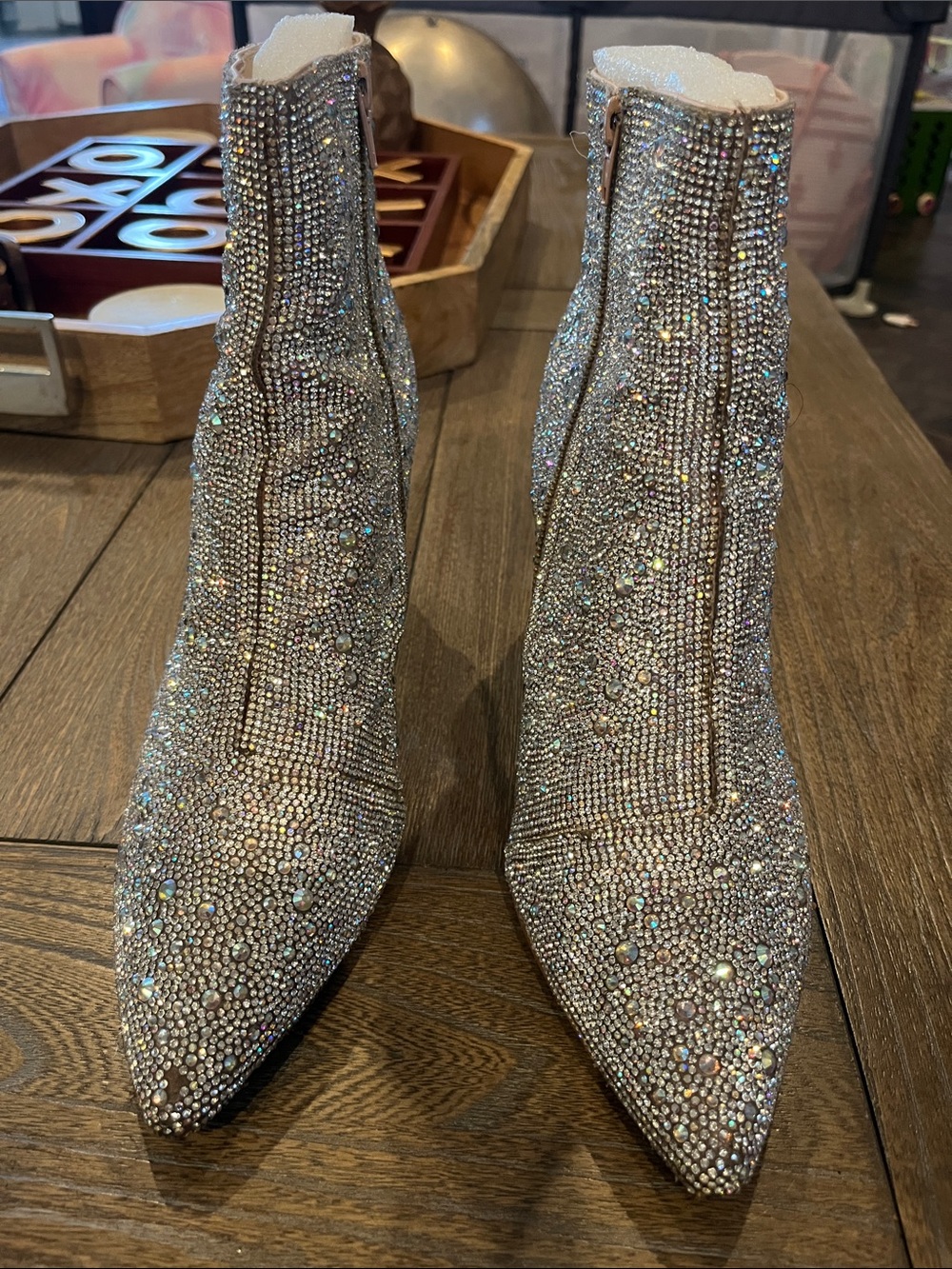 Betsey Johnson Iridescent Crystal Embellished Ankle Boots